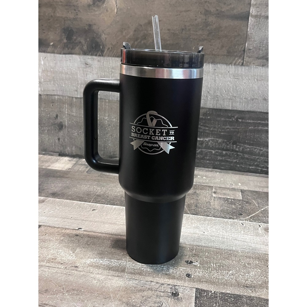 Snap-on Socket to Breast Cancer Matte Black 40oz Insulated Tumbler Mug w/ Handle